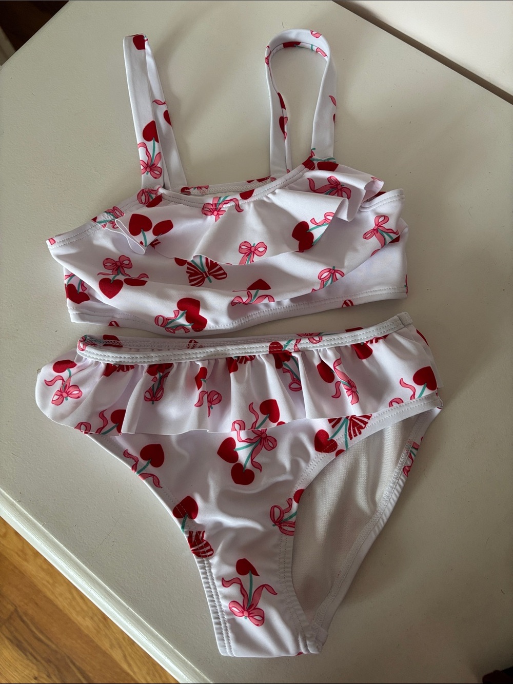 Cynthia Rowley White Bikini with Red Cherry & Pink Bow Print